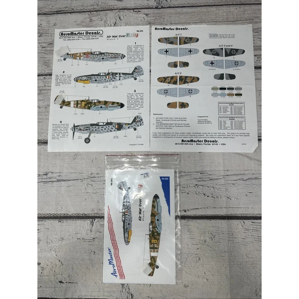 1/48 Aero Master Decals War Over Italy  Part 1 48-293 Part 2 48-294